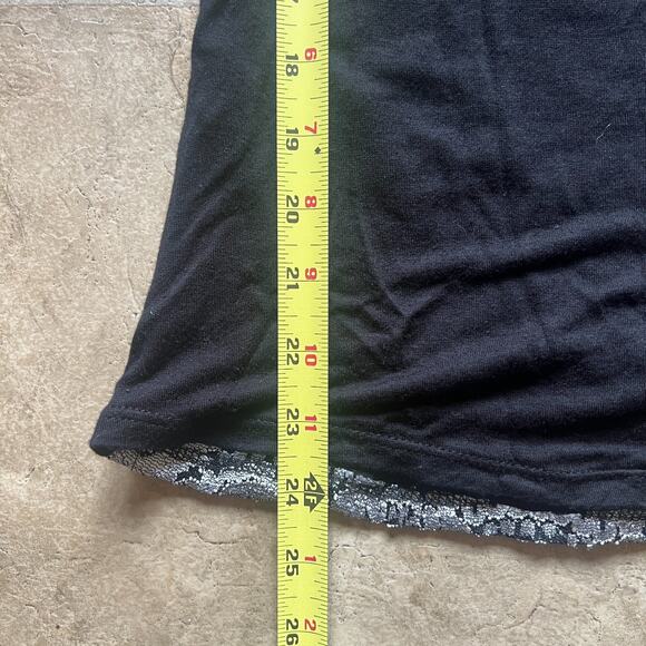 Vtg Y2K Panhandle Slim Top M Black Silver Floral Whimsigoth Fairy Goth McBling - Picture 5 of 6